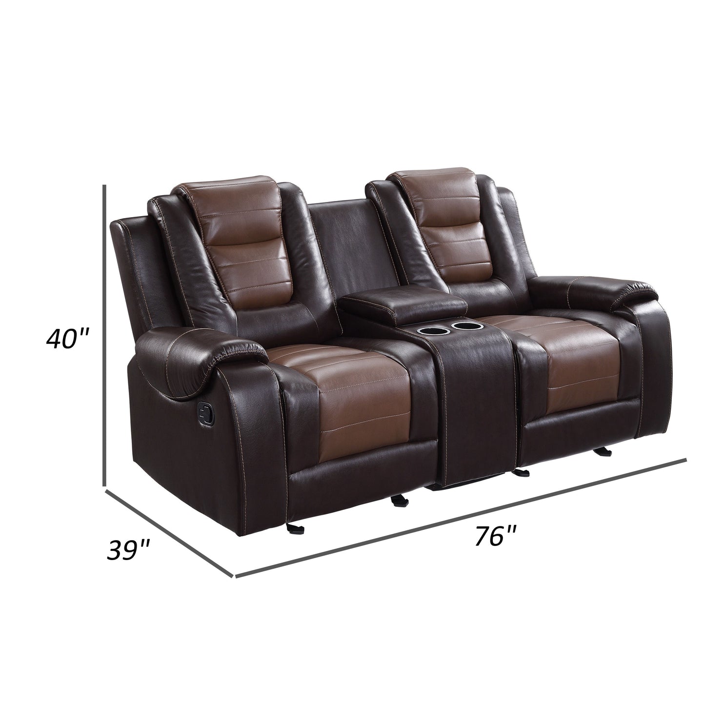 Istro 76 Inch Dual Manual Recliner Loveseat, Console, Brown Faux Leather By Casagear Home