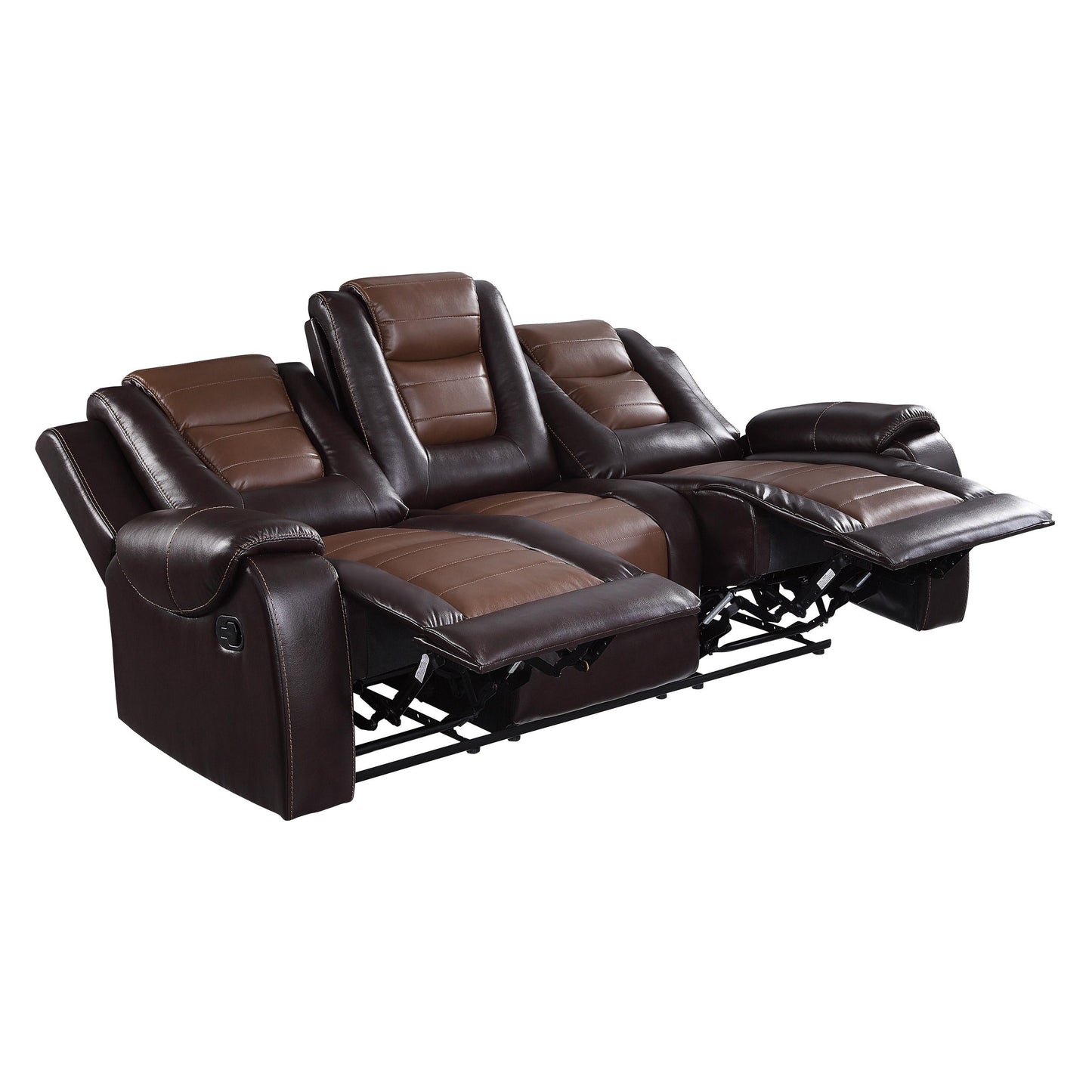 Istro 86 Inch Manual Recliner Sofa, Drop Down Table, Brown Faux Leather By Casagear Home