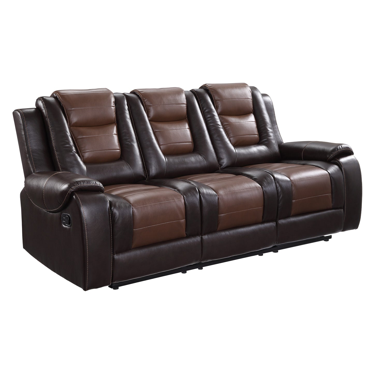 Istro 86 Inch Manual Recliner Sofa, Drop Down Table, Brown Faux Leather By Casagear Home