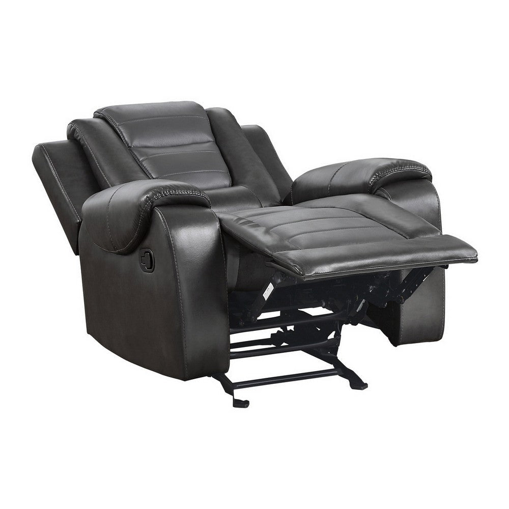 Istro 39 Inch Glider Manual Recliner Chair 2 Tone Gray Faux Leather By Casagear Home BM316341