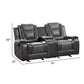 Istro 76 Inch Manual Recliner Loveseat Cupholder Console Gray Faux Leather By Casagear Home BM316342