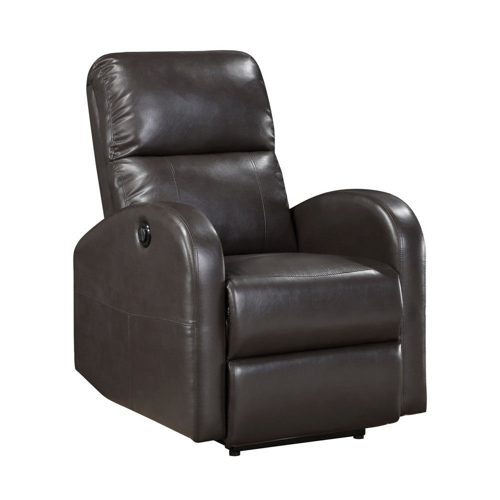 Rica 38 Inch Power Recliner Chair Plush Brown Faux Leather Foam Cushions By Casagear Home BM316344