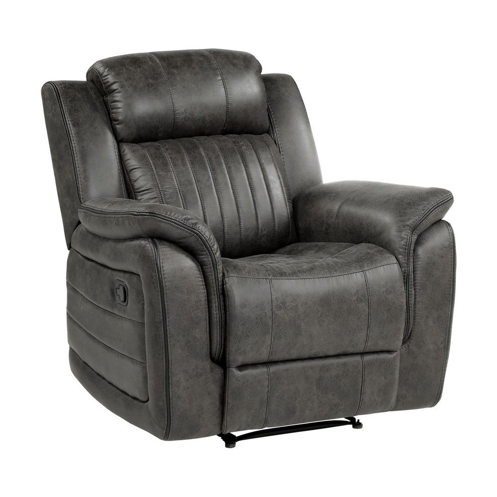 Bento 38 Inch Manual Recliner Chair, Tab Pull, Brownish Gray Microfiber By Casagear Home