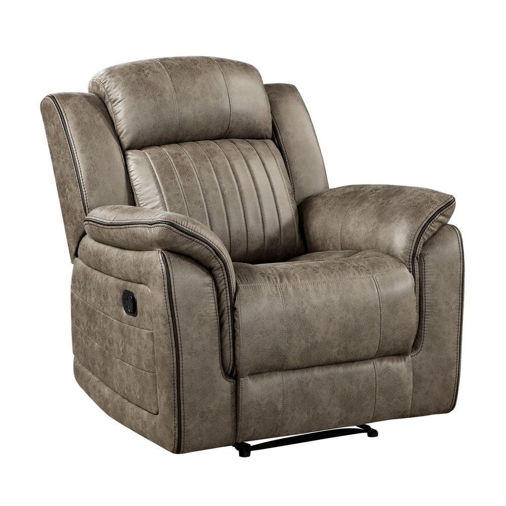 Bento 38 Inch Manual Recliner Chair, Tab Pull, Sandy Brown Microfiber By Casagear Home