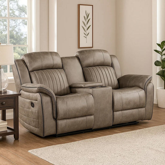 Bento 74 Inch Manual Recliner Loveseat, Console, Sandy Brown Microfiber By Casagear Home