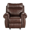 Ville 38 Inch Glider Manual Recliner Chair Nailhead Brown Faux Leather By Casagear Home BM316351