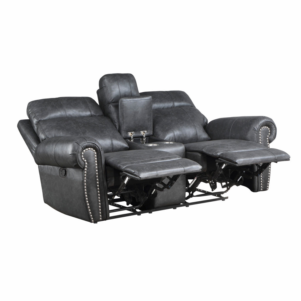 Ville 75 Inch Manual Recliner Loveseat Storage Console Gray Faux Leather By Casagear Home BM316359