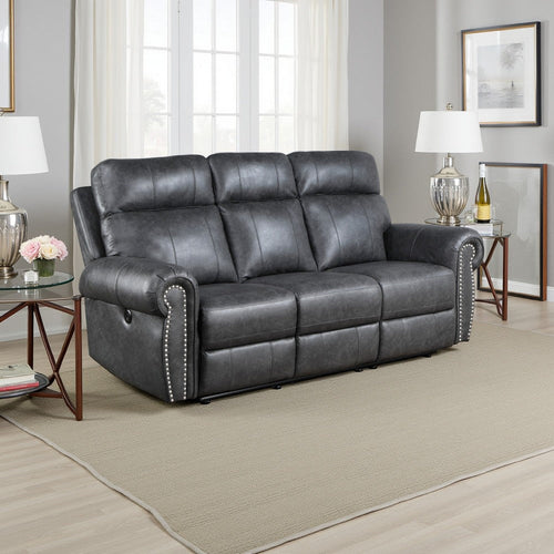 Ville 83 Inch Power Double Recliner Sofa, USB Charging, Gray Faux Leather By Casagear Home