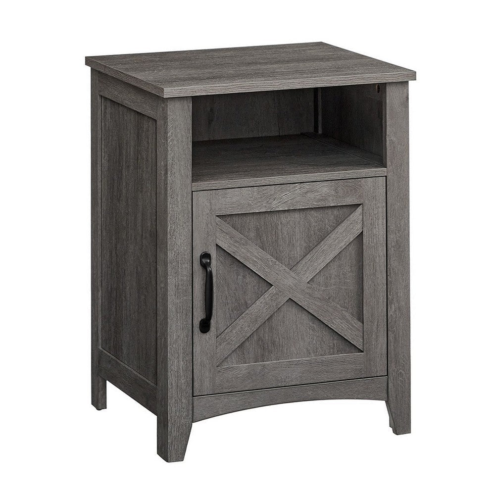 Eva 24 Inch Nightstand 1 Barn Cabinet Open Top Shelf White and Gray By Casagear Home BM316382