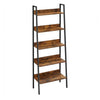 70 Inch Ladder Bookcase, 5 Tier Angled Wood Shelves, Black Iron Frame By Casagear Home
