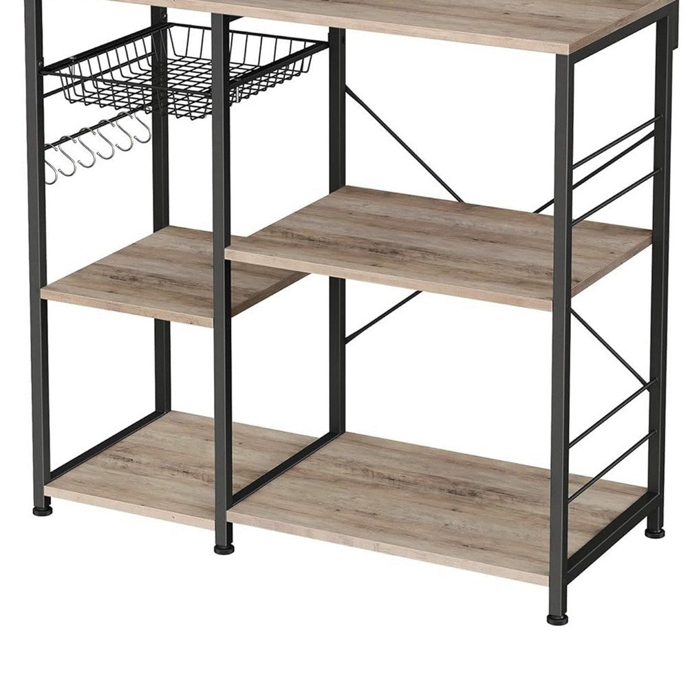 Elva 52 Inch Kitchen Rack 4 Tier Shelves Wire Basket Brown Wood Black By Casagear Home BM316391