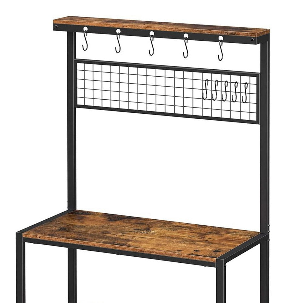 70 Inch Kitchen Baker Rack 3 Tier Shelf Grid Panel with Hooks Black Iron By Casagear Home BM316392