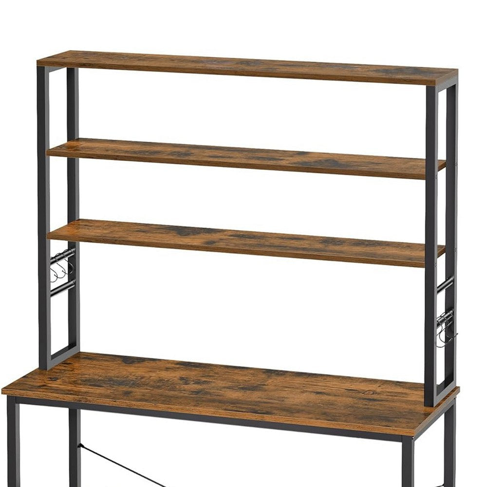 Gina 66 Inch Kitchen Baker Rack 6 Tier Brown Shelves Hooks Black Iron By Casagear Home BM316394