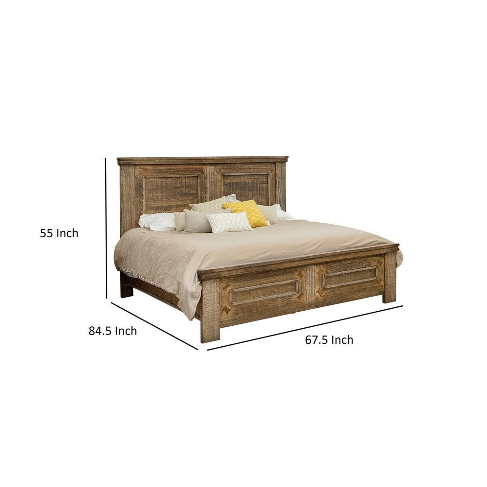 Maze Queen Size Bed Farmhouse Panel Headboard Natural Mango Wood Finish By Casagear Home BM316402