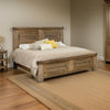 Maze Queen Size Bed, Farmhouse Panel Headboard, Natural Mango Wood Finish By Casagear Home