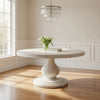 Ian 63 Inch Dining Table, Round, Turned Pedestal Base, Classic Ivory Wood By Casagear Home