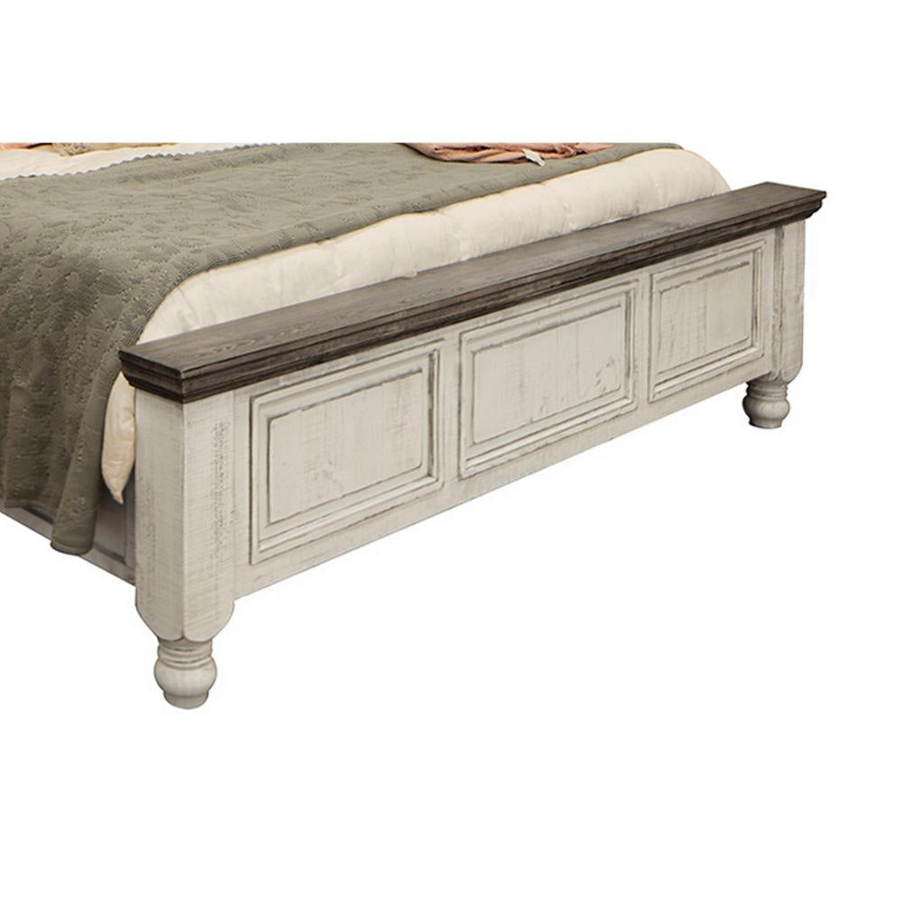 Sim California King Size Bed Farmhouse Turned Headboard Gray Ivory White By Casagear Home