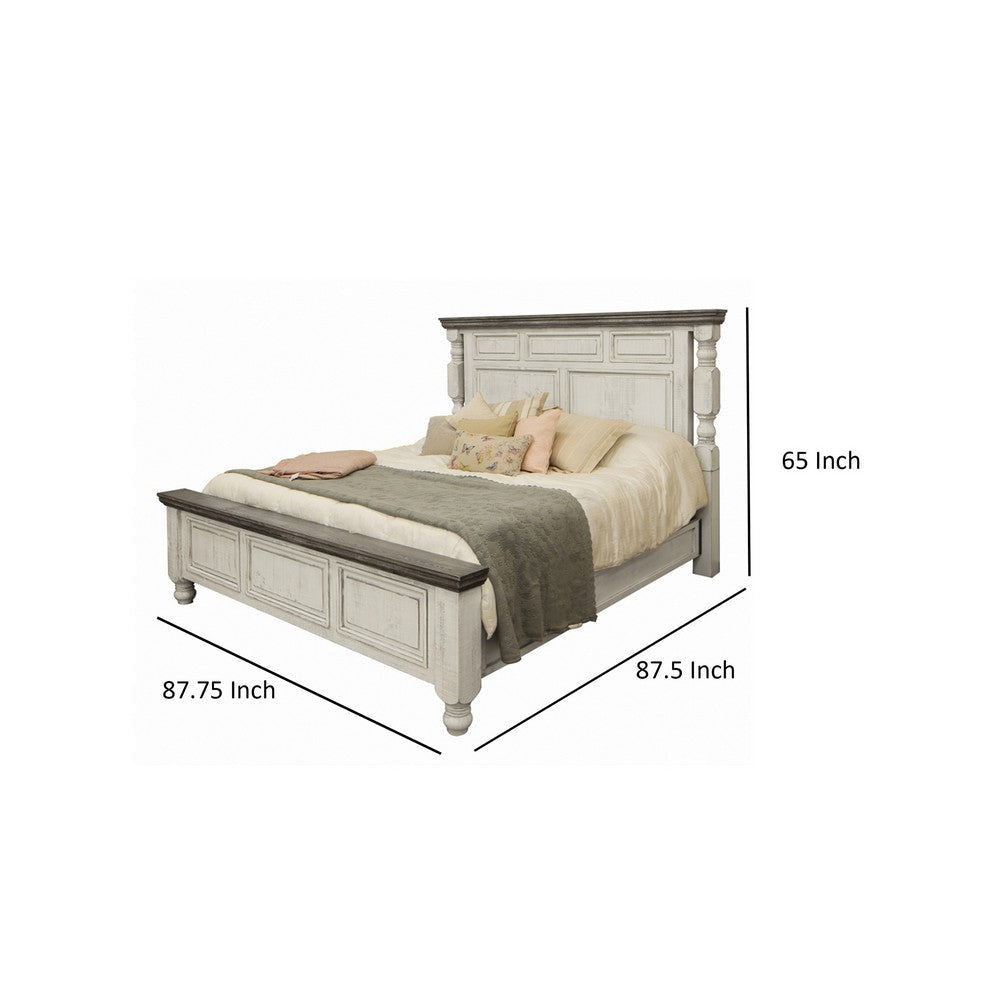 Sim California King Size Bed Farmhouse Turned Headboard Gray Ivory White By Casagear Home BM316404