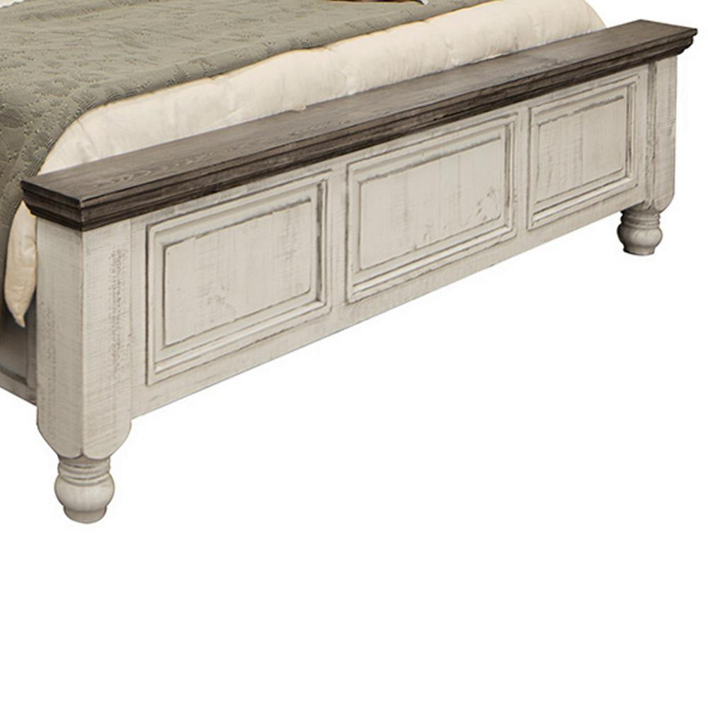 Sim King Size Bed Farmhouse Turned Headboard Gray Ivory White Pine Wood By Casagear Home