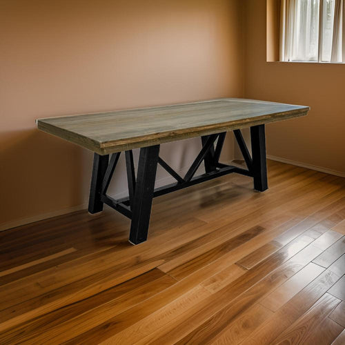 Pola 78 Inch Counter Height Dining Table, Brown Rectangular Top, Black Base By Casagear Home