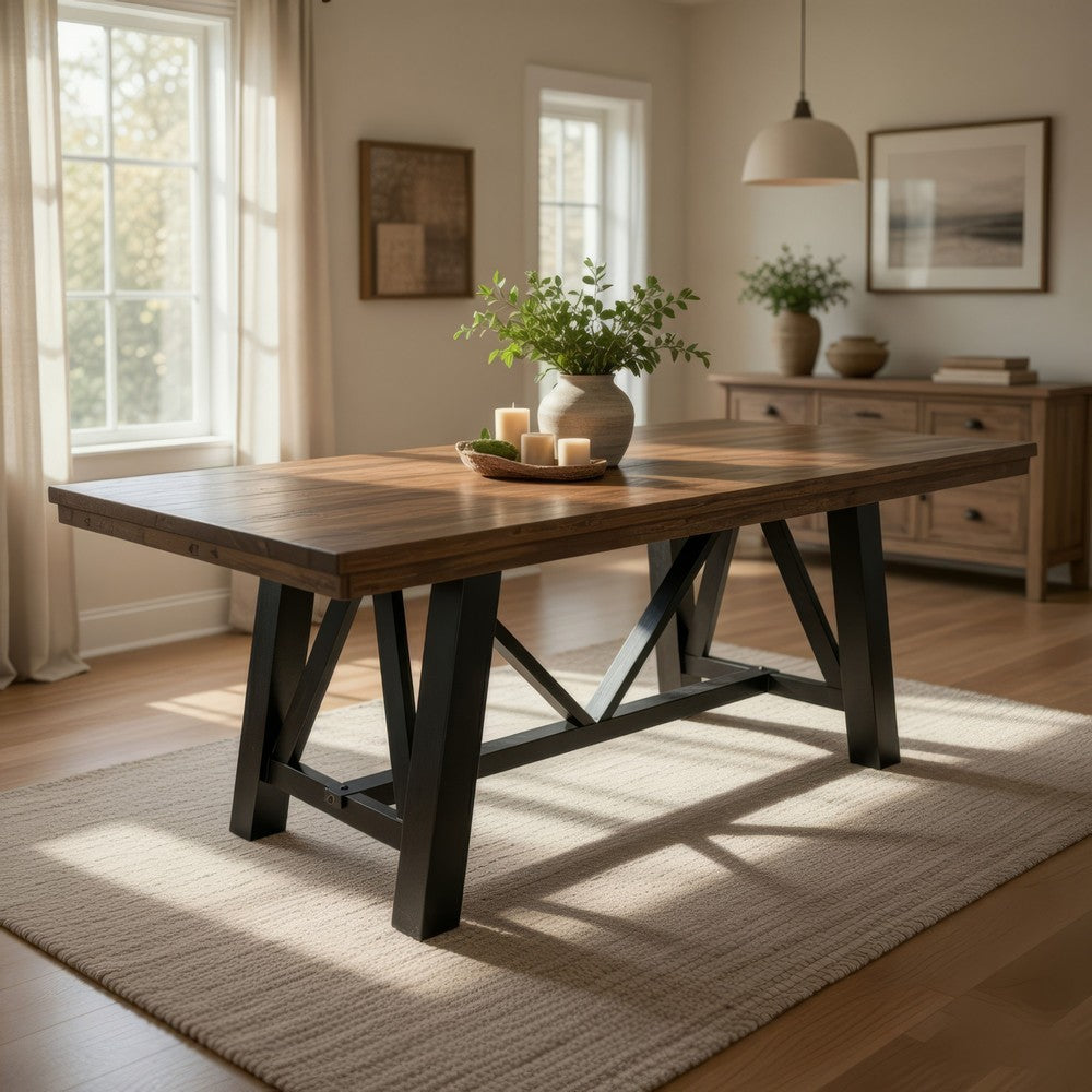 Pola 78 Inch Counter Height Dining Table, Brown Rectangular Top, Black Base By Casagear Home