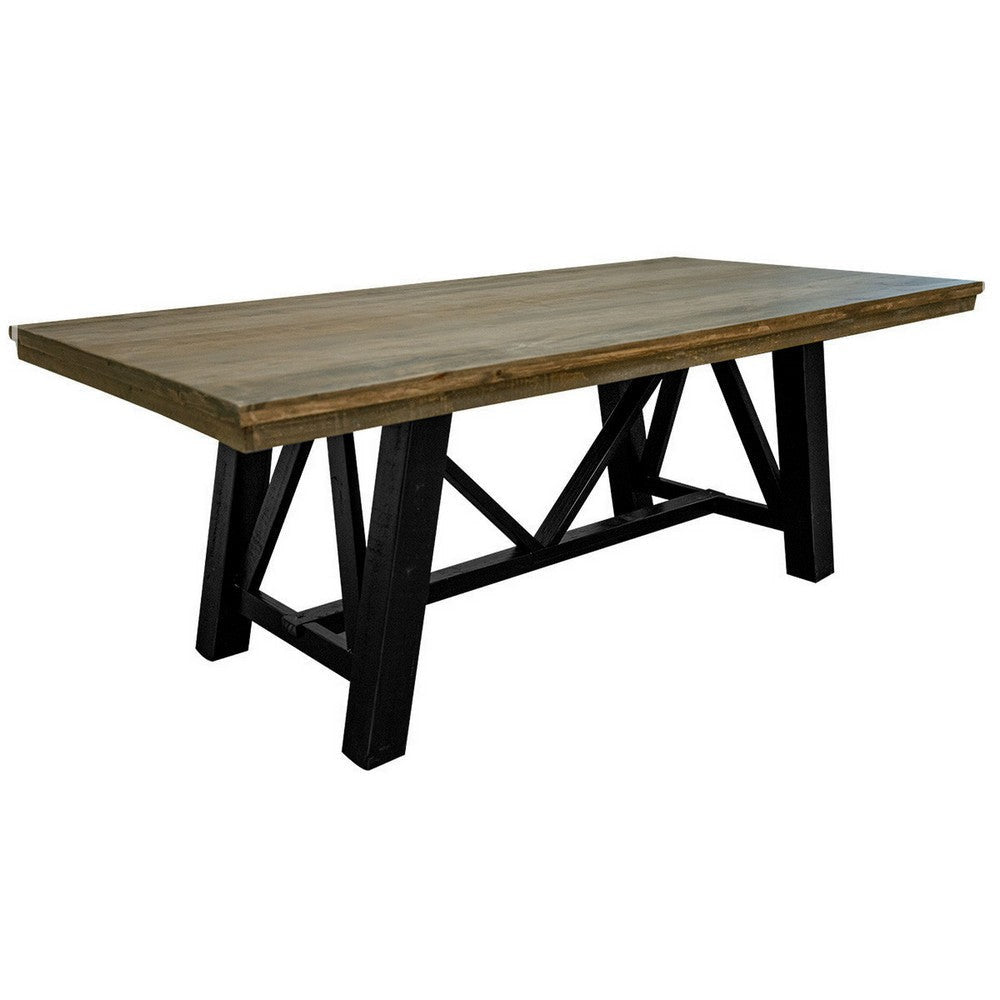 Pola 78 Inch Counter Height Dining Table, Brown Rectangular Top, Black Base By Casagear Home