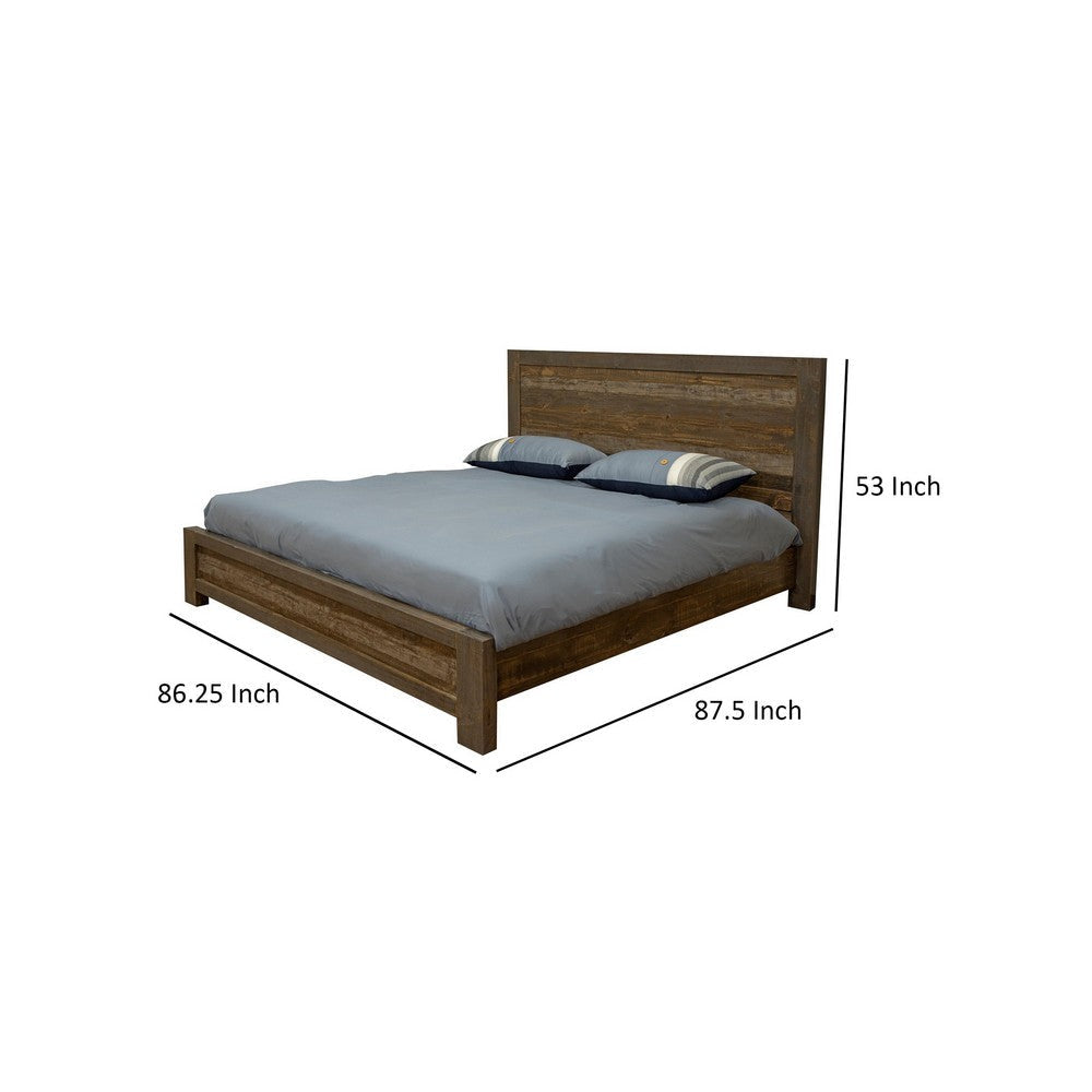 Pola King Size Bed Panel Headboard Low Profile Footboard Brown Pine Wood By Casagear Home BM316409