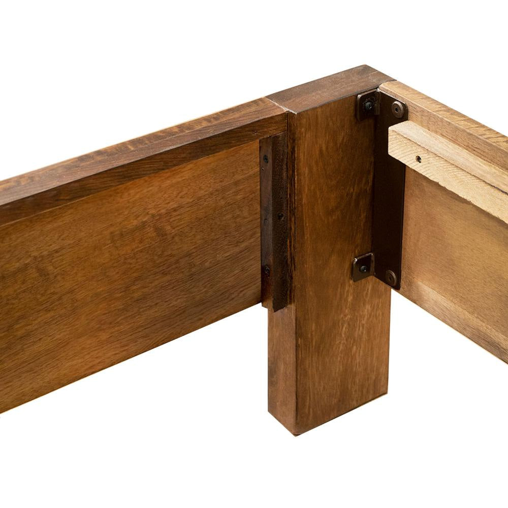 Umey California King Bed Tall Headboard Black Iron Brown Mango Wood By Casagear Home