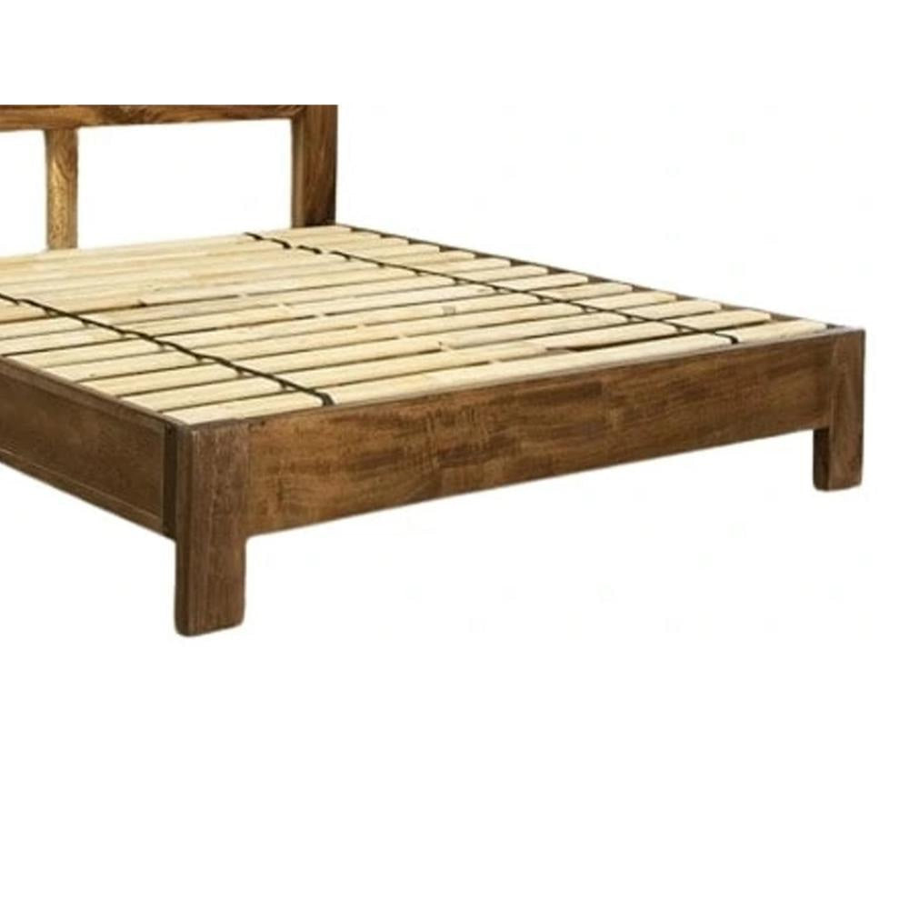 Umey California King Bed Tall Headboard Black Iron Brown Mango Wood By Casagear Home