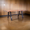 Umey 79 Inch Dining Table, Live Edge Brown Mango Wood, Black Angled Base By Casagear Home