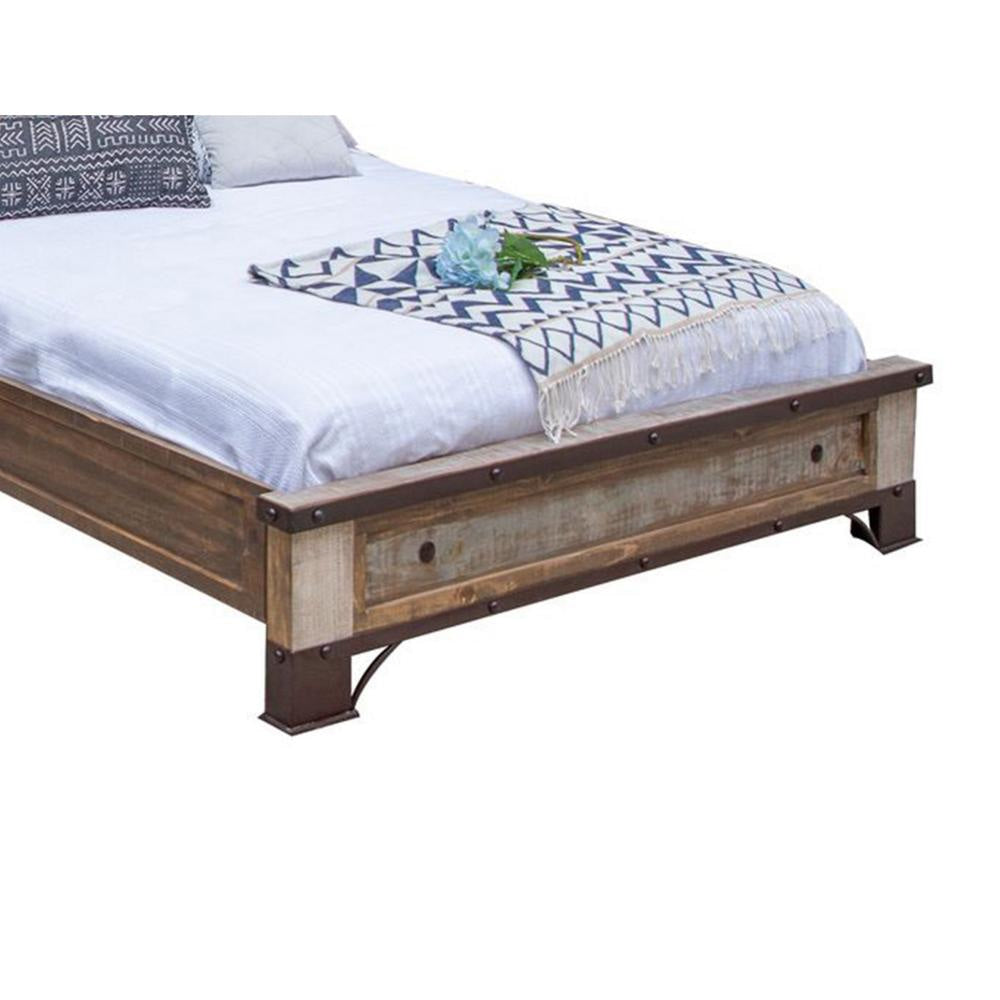 Fena California King Bed Rustic Panel Iron Nailhead Trim Brown Solid Wood By Casagear Home