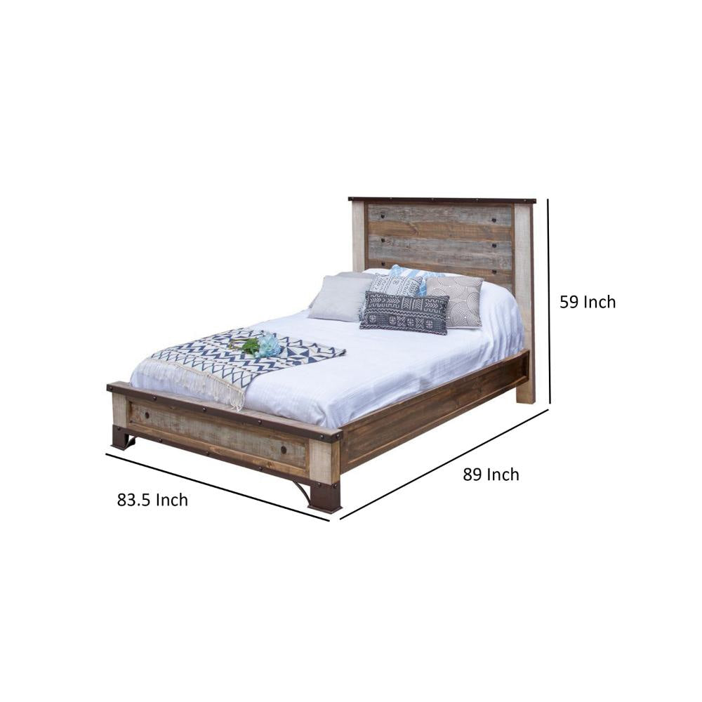 Fena California King Bed Rustic Panel Iron Nailhead Trim Brown Solid Wood By Casagear Home