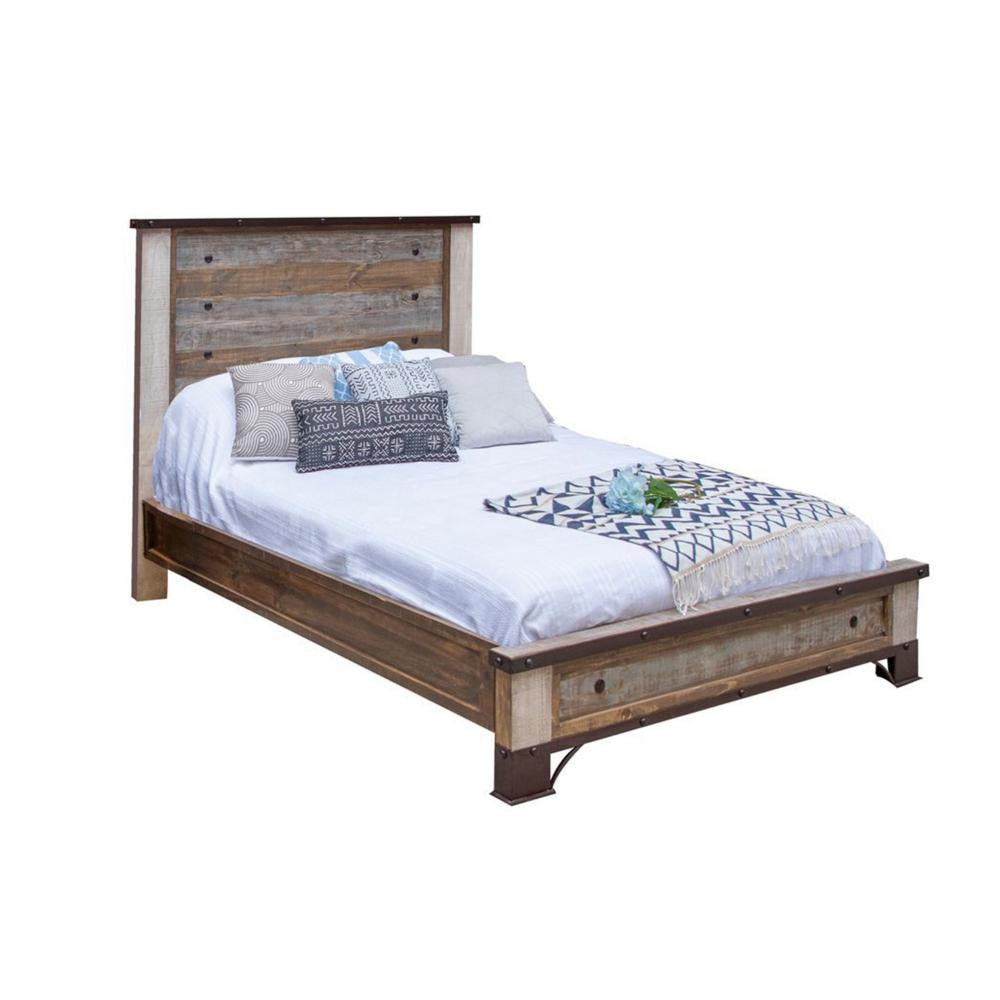 Fena California King Bed Rustic Panel Iron Nailhead Trim Brown Solid Wood By Casagear Home