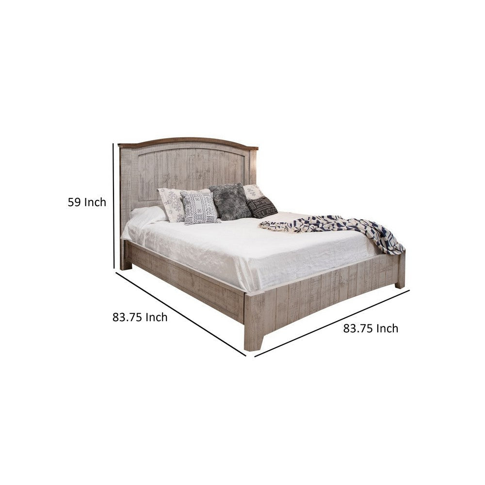 Ata King Size Bed Raised Panel Headboard Brown Gray Solid Pine Wood By Casagear Home BM316417