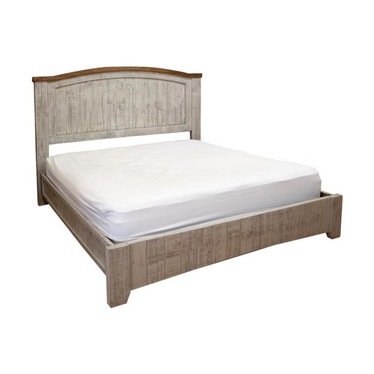 Ata King Size Bed, Raised Panel Headboard, Brown, Gray Solid Pine Wood By Casagear Home