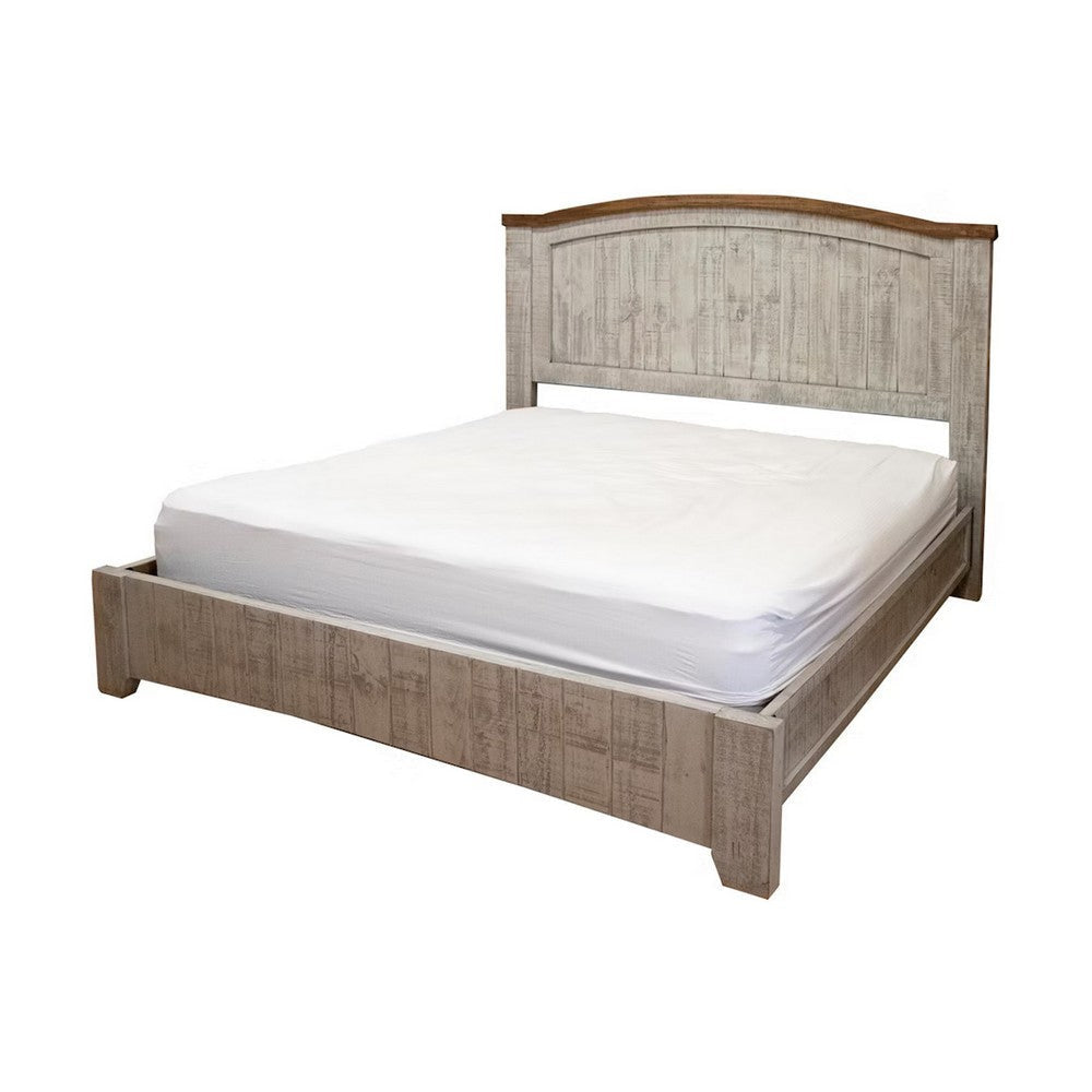 Ata Queen Size Bed Raised Panel Headboard Brown Gray Solid Pine Wood By Casagear Home BM316418