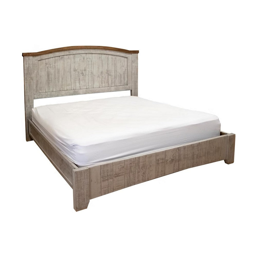 Ata Queen Size Bed, Raised Panel Headboard, Brown, Gray Solid Pine Wood By Casagear Home