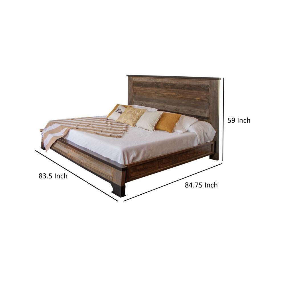 Amy California King Size Bed Raised Panel Headboard Farmhouse Gray Brown By Casagear Home