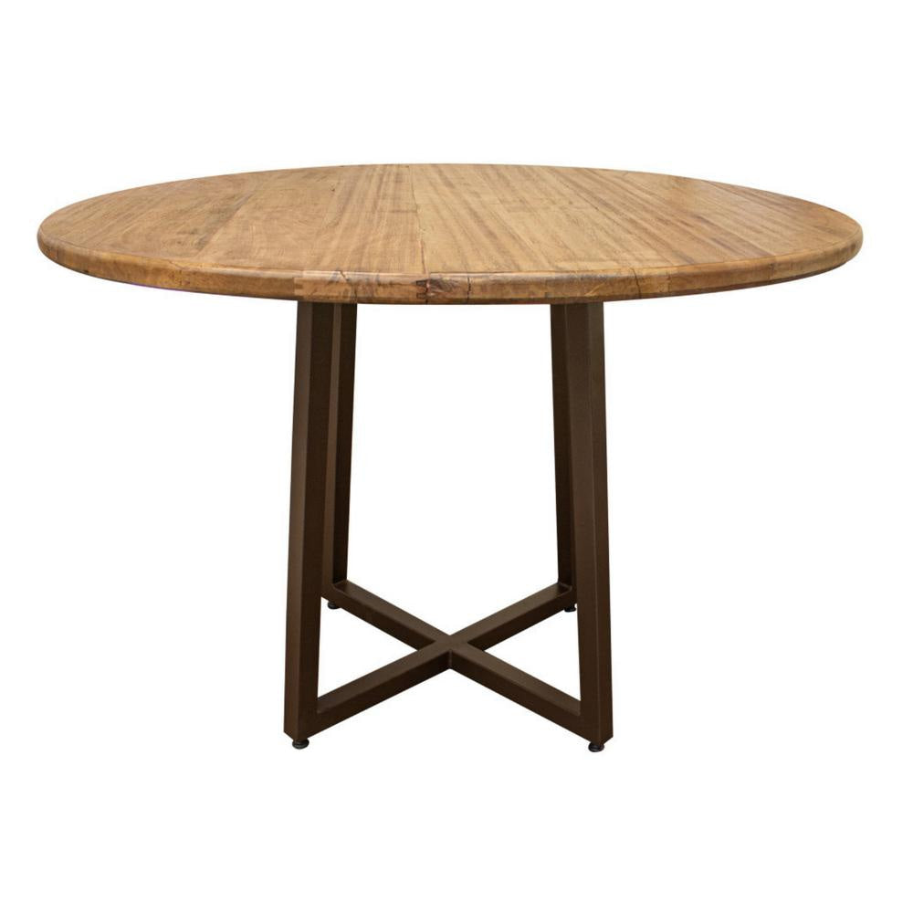Asic 47 Inch Dining Table Brown Mango Wood Round Top Cross Metal Base By Casagear Home BM316431