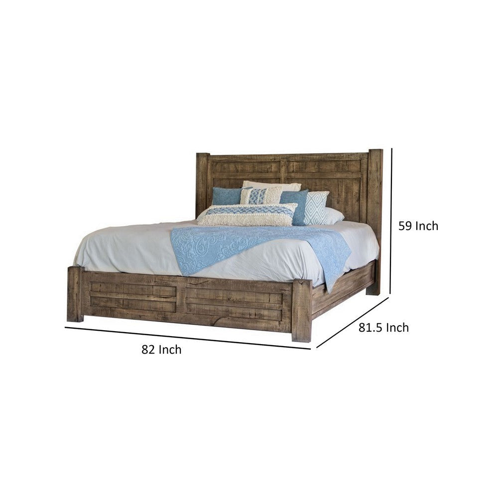 Zap King Size Bed Rustic Farmhouse Style Headboard Light Brown Pine Wood By Casagear Home BM316432