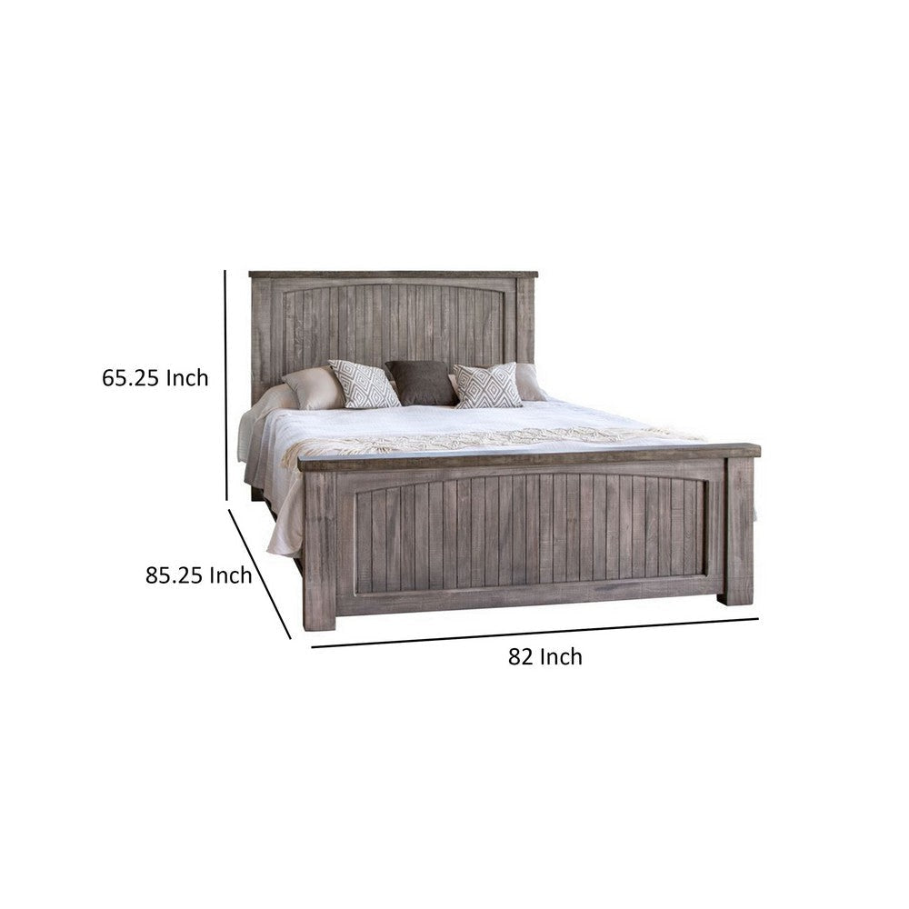 Geny King Size Bed Farmhouse Rustic Panels Gray Brown Mango Wood Finish By Casagear Home BM316435