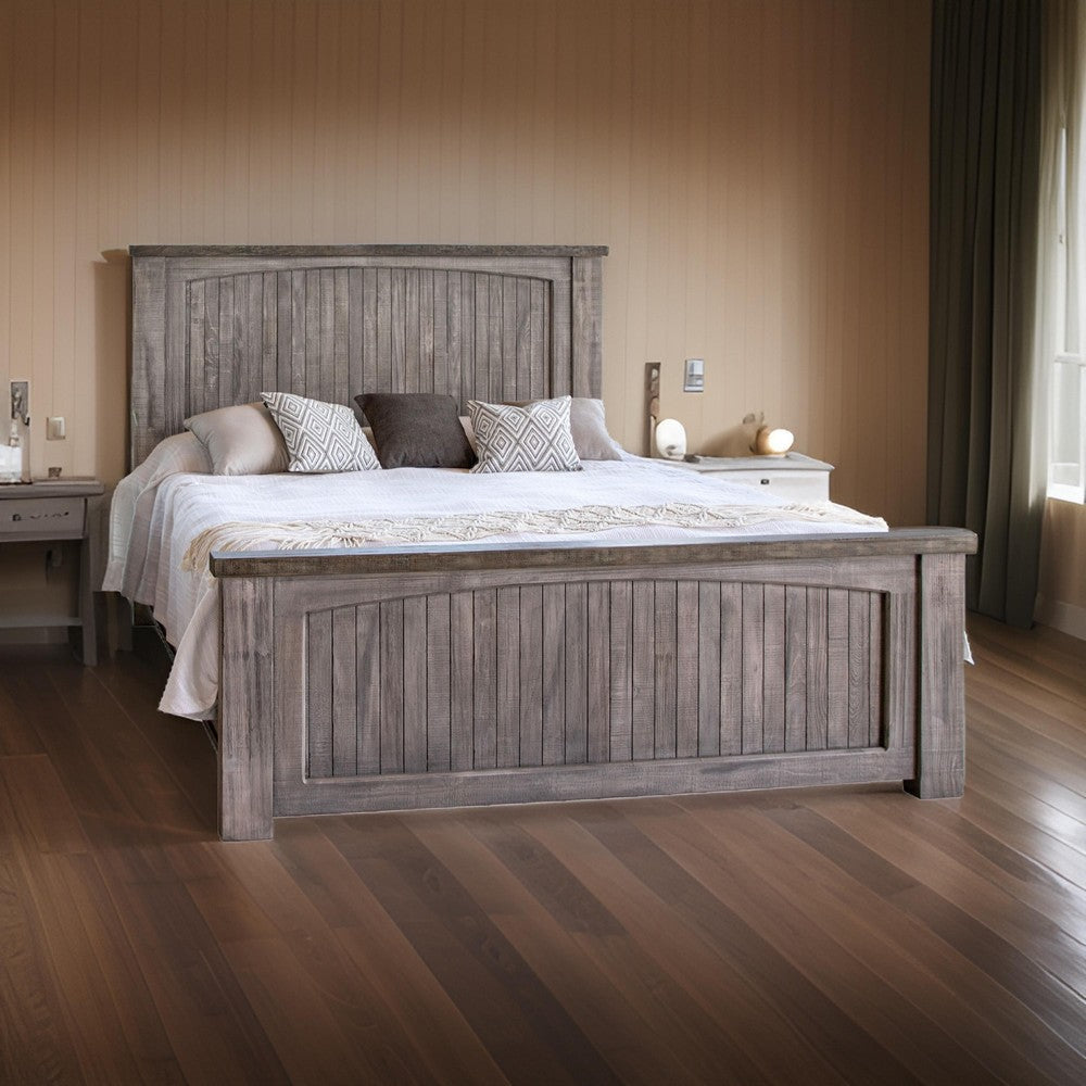 Geny King Size Bed Farmhouse Rustic Panels Gray Brown Mango Wood Finish By Casagear Home BM316435