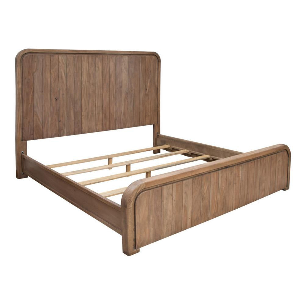 Okai King Bed Vertical Lines Round Edge Panel Headboard Brown Solid Wood By Casagear Home BM316437