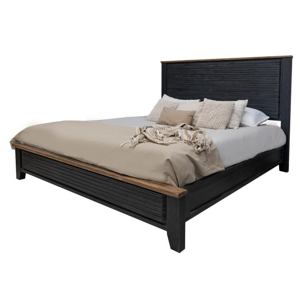 Okai Queen Bed Vertical Lines Round Edge Panel Headboard Black Solid Wood By Casagear Home
