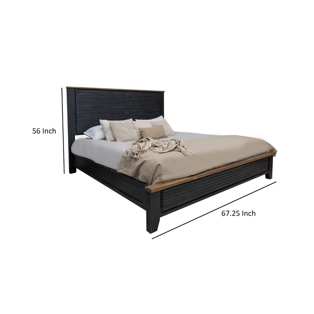 Okai Queen Bed Vertical Lines Round Edge Panel Headboard Black Solid Wood By Casagear Home