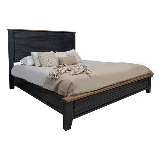 Okai Queen Bed, Vertical Lines, Round Edge Panel Headboard Black Solid Wood By Casagear Home