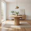 Izya 54 Inch Dining Table, Slatted Round Column Base, Brown Oak Wood Top By Casagear Home