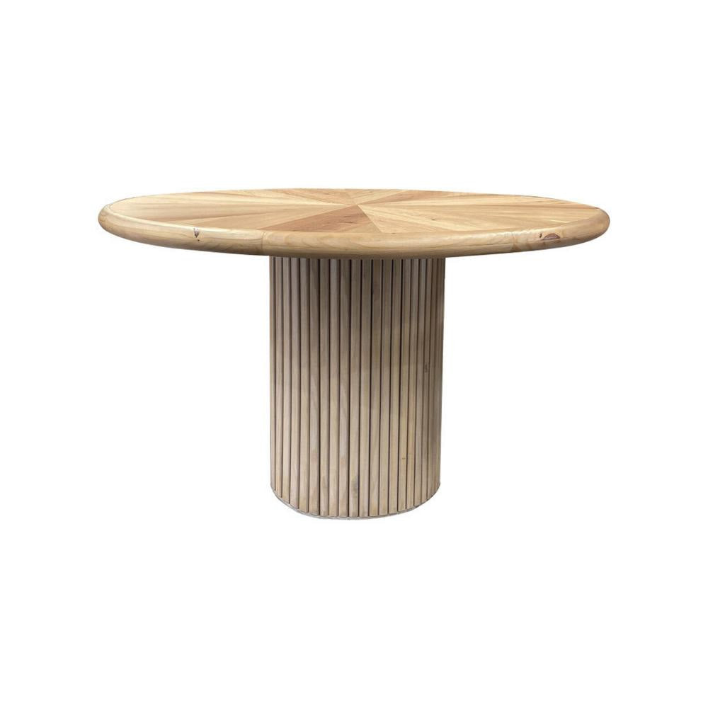 Izya 54 Inch Dining Table Slatted Round Column Base Brown Oak Wood Top By Casagear Home BM316440