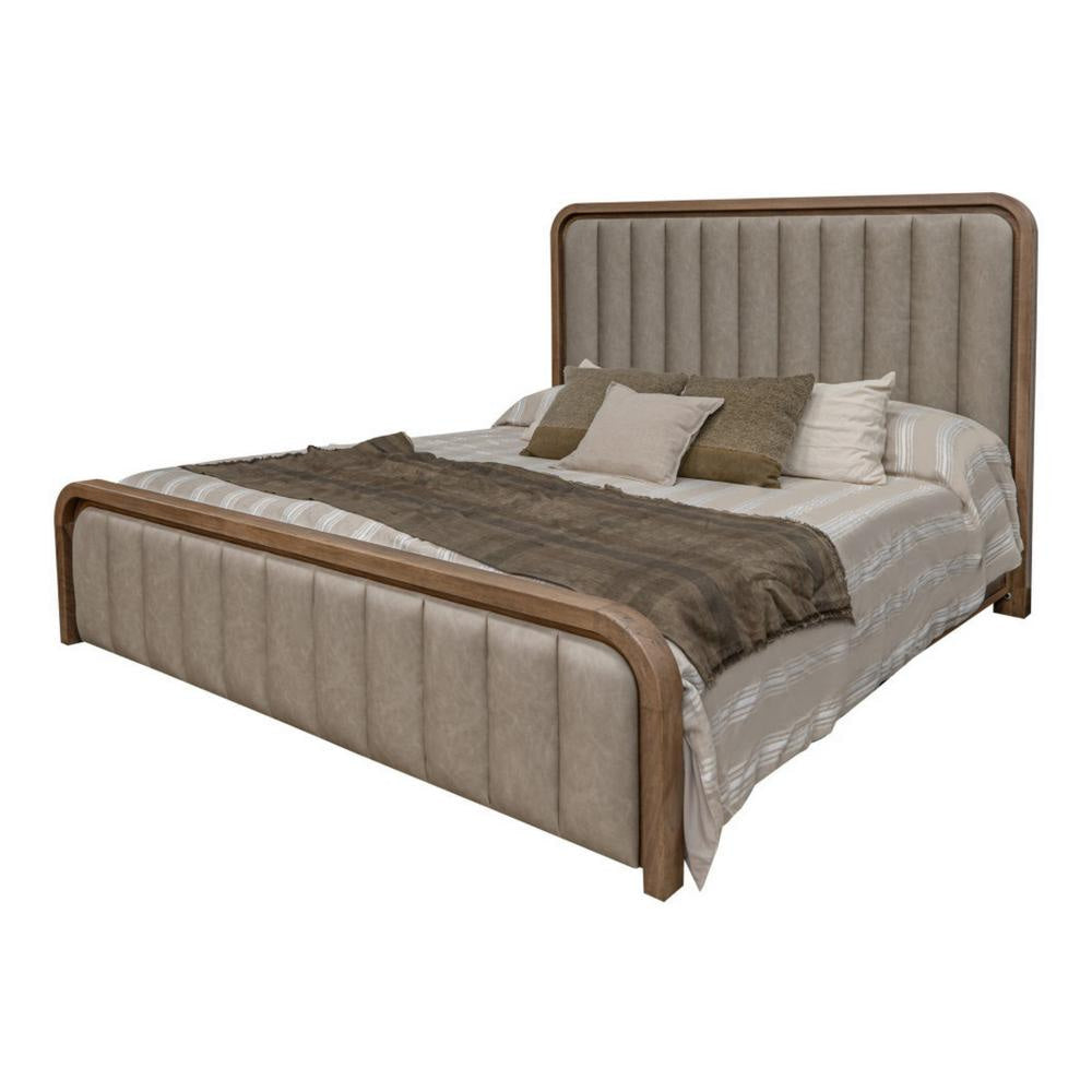 Okai King Bed Channel Tufted Faux Leather Upholstery Brown Solid Wood By Casagear Home