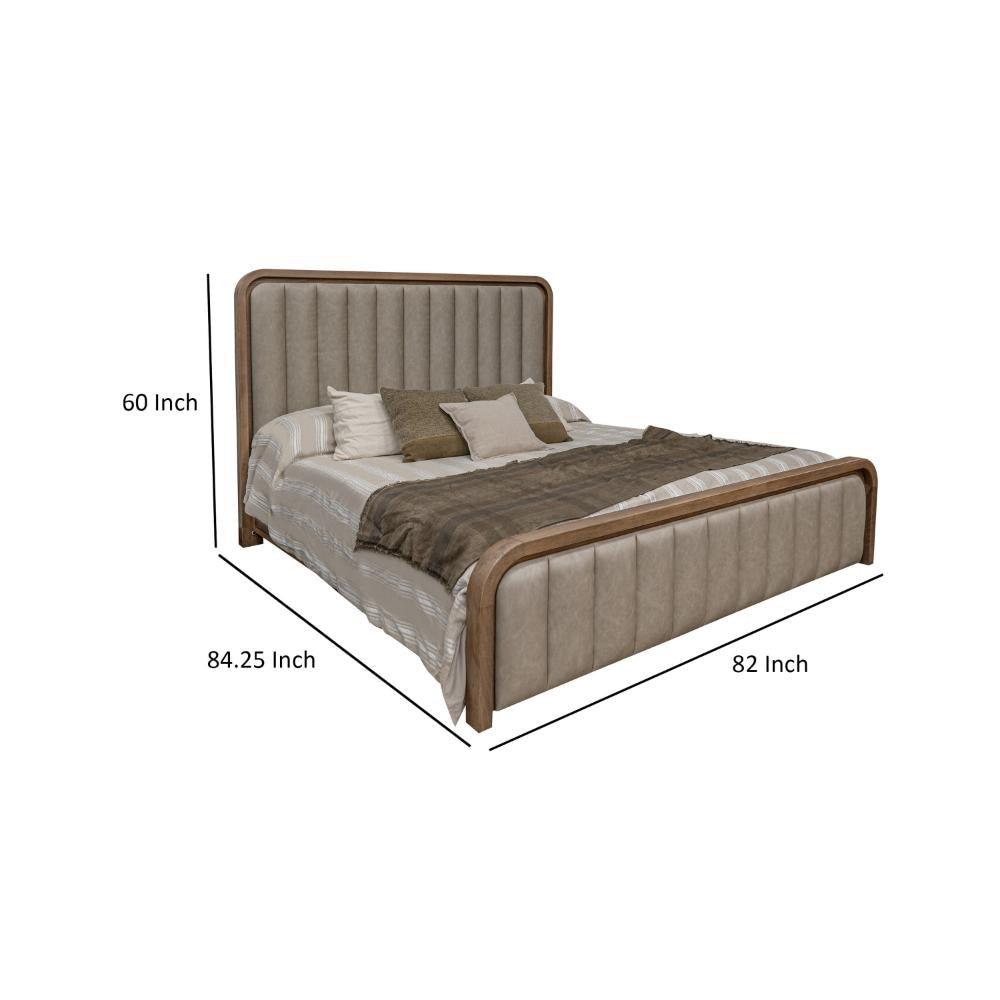 Okai King Bed Channel Tufted Faux Leather Upholstery Brown Solid Wood By Casagear Home